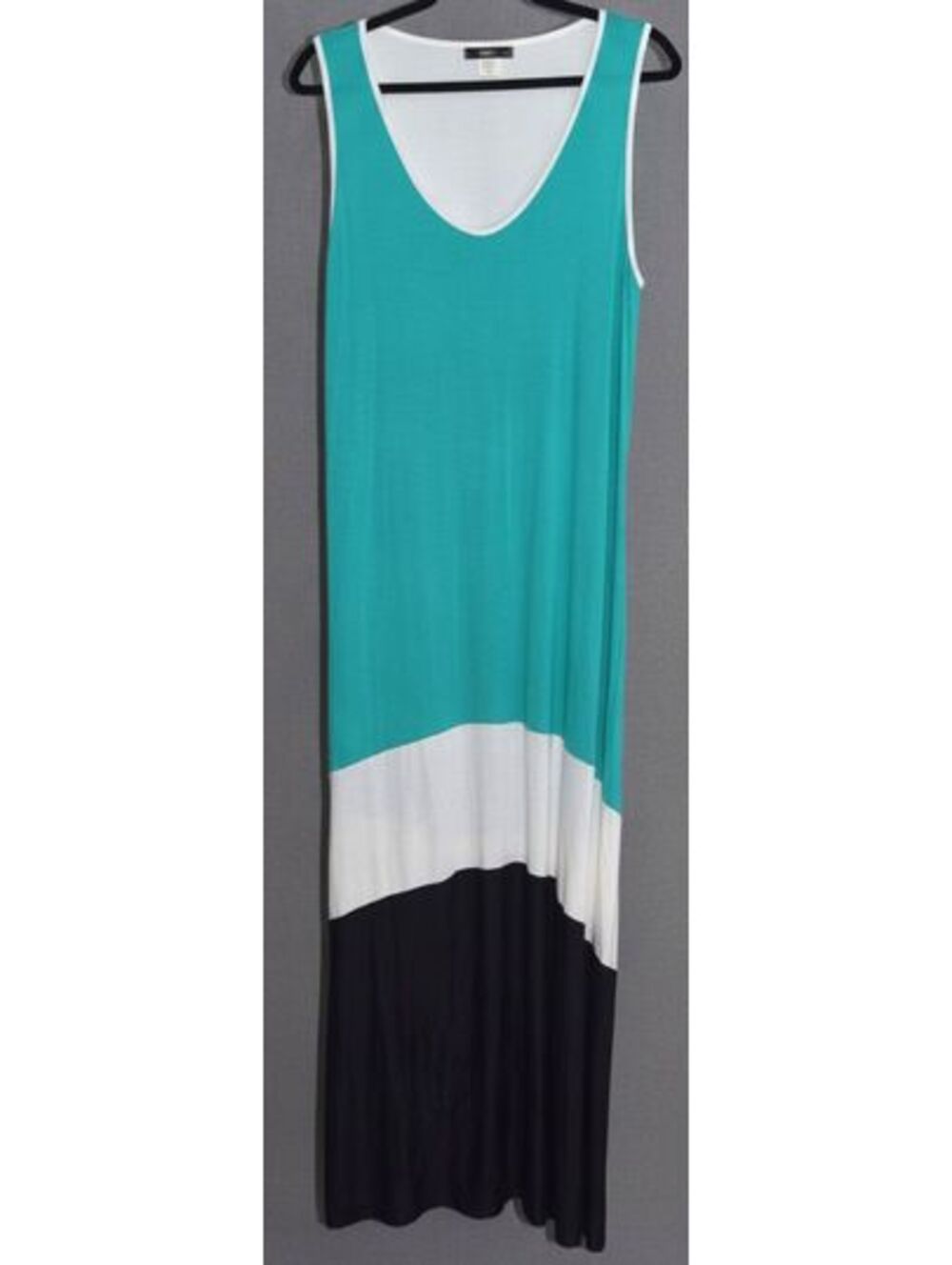 ING+ Teal White Black Colorblock Jersey Scoop Neck Tank Maxi Dress Plus Size 2X